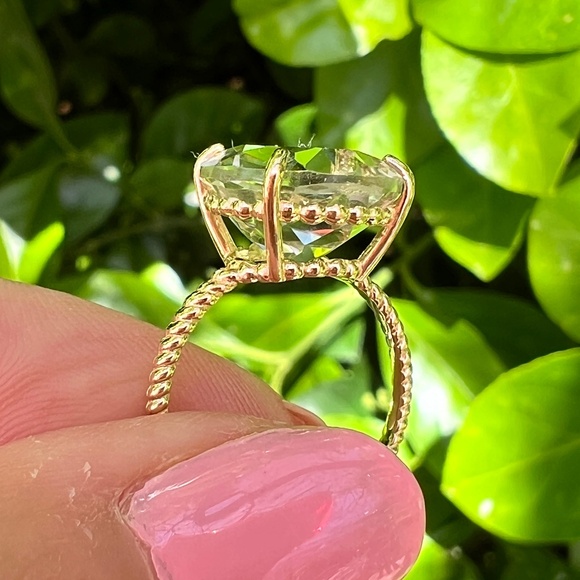 14K GOLD LARGE ROUND PRASIOLITE GREEN AMETHYST RING TWISTED BAND ENGAGEMENT - Picture 9 of 16